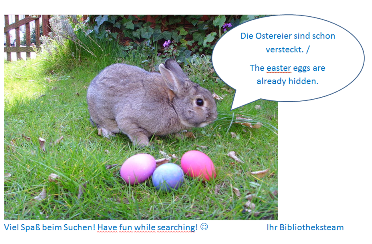 the library's easter event:  nests are hidden in  the library
